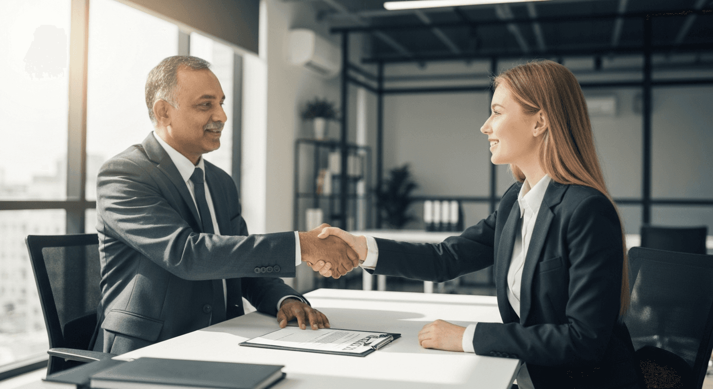 Professionals shaking hands over contract