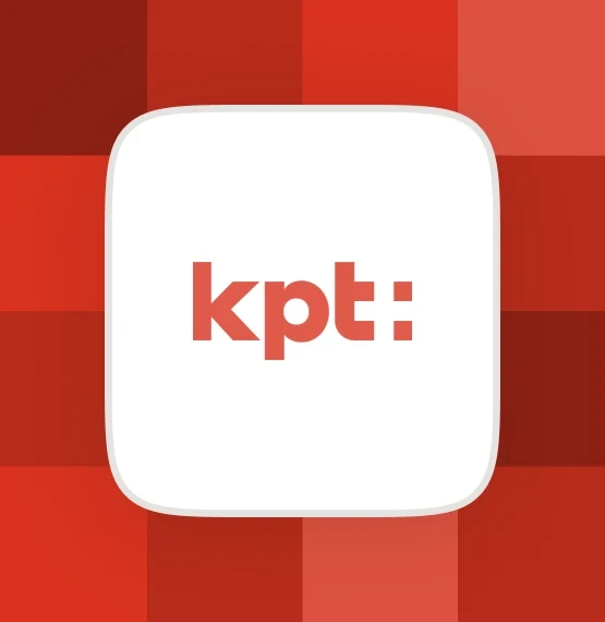 KPT insurance app icon with red grid pattern background showcasing the digital health insurance brand identity.