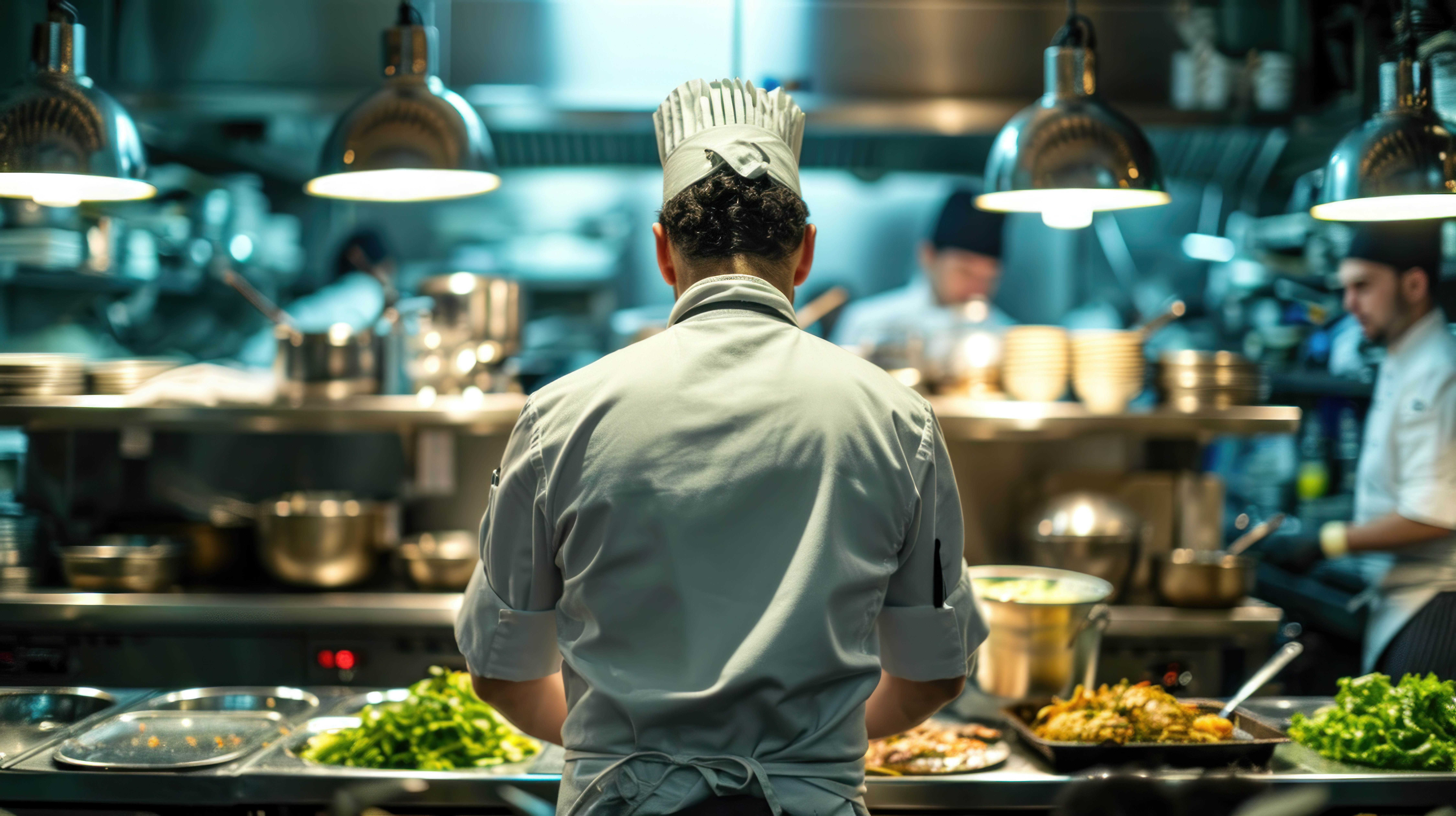 Chef trabajando en cocina de restaurante