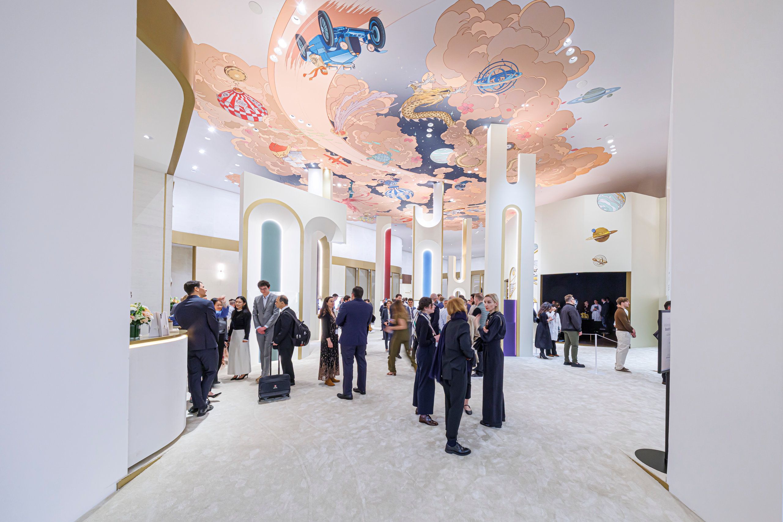 Vacheron Constantin booth with artistic ceiling inspired by ancient civilizations and immersive exhibition space