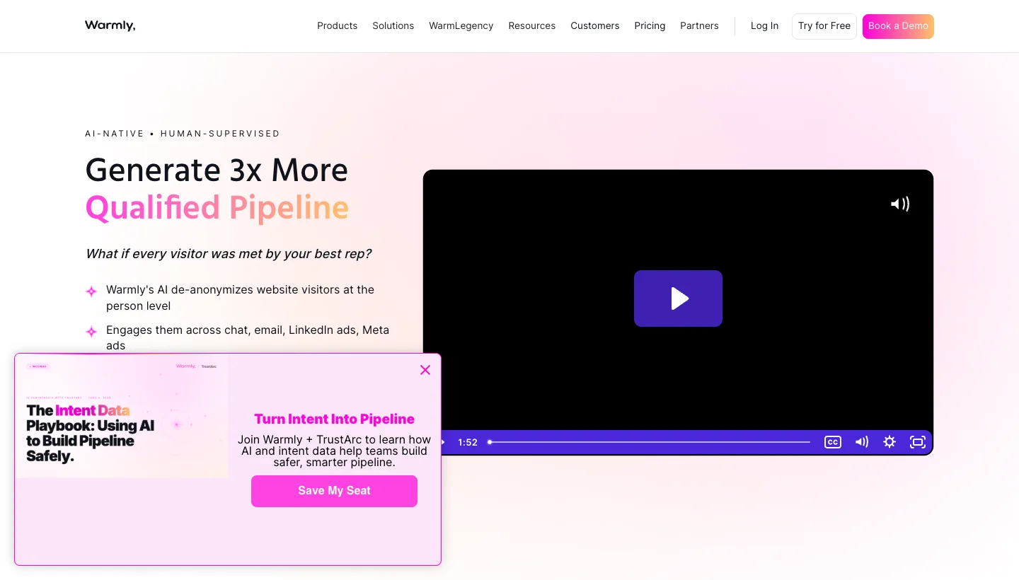 Warmly homepage: signal-based revenue orchestration and website visitor platform