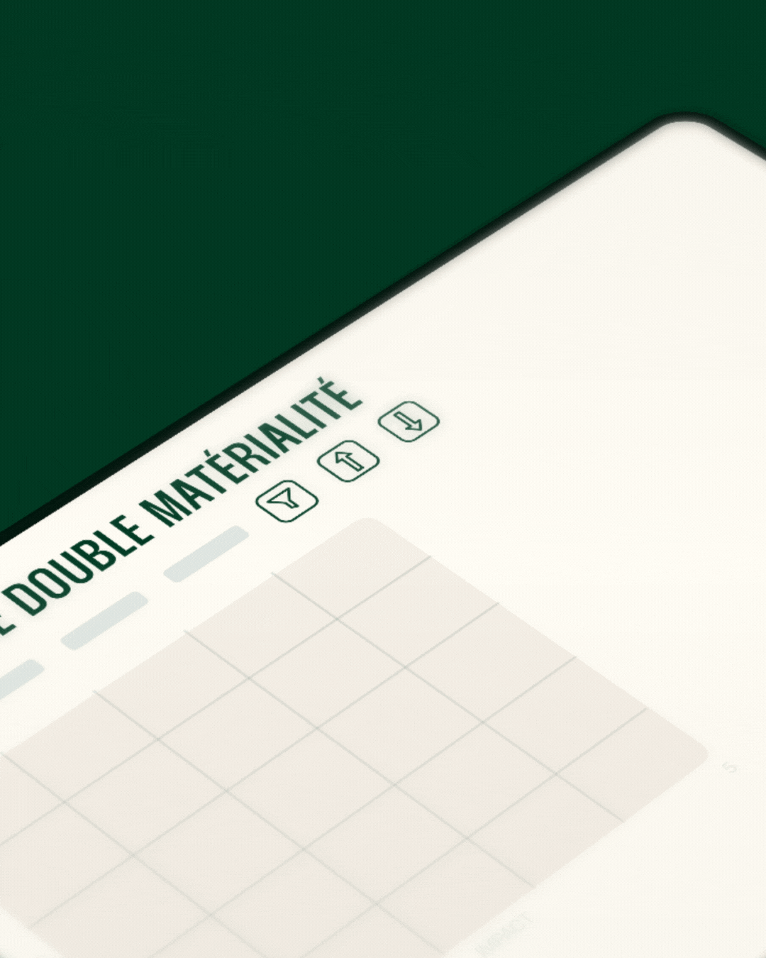 Motion design d’une fonctionnalité phare de l’outil WeCount : la matrice de double matérialité. DA animée pour une meilleure appropriation des enjeux ESG, alliant pédagogie et esthétique.