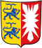 Wappen des Bundeslandes Schleswig-Holstein: Geteiltes Wappen mit Löwen und Nesselblatt.