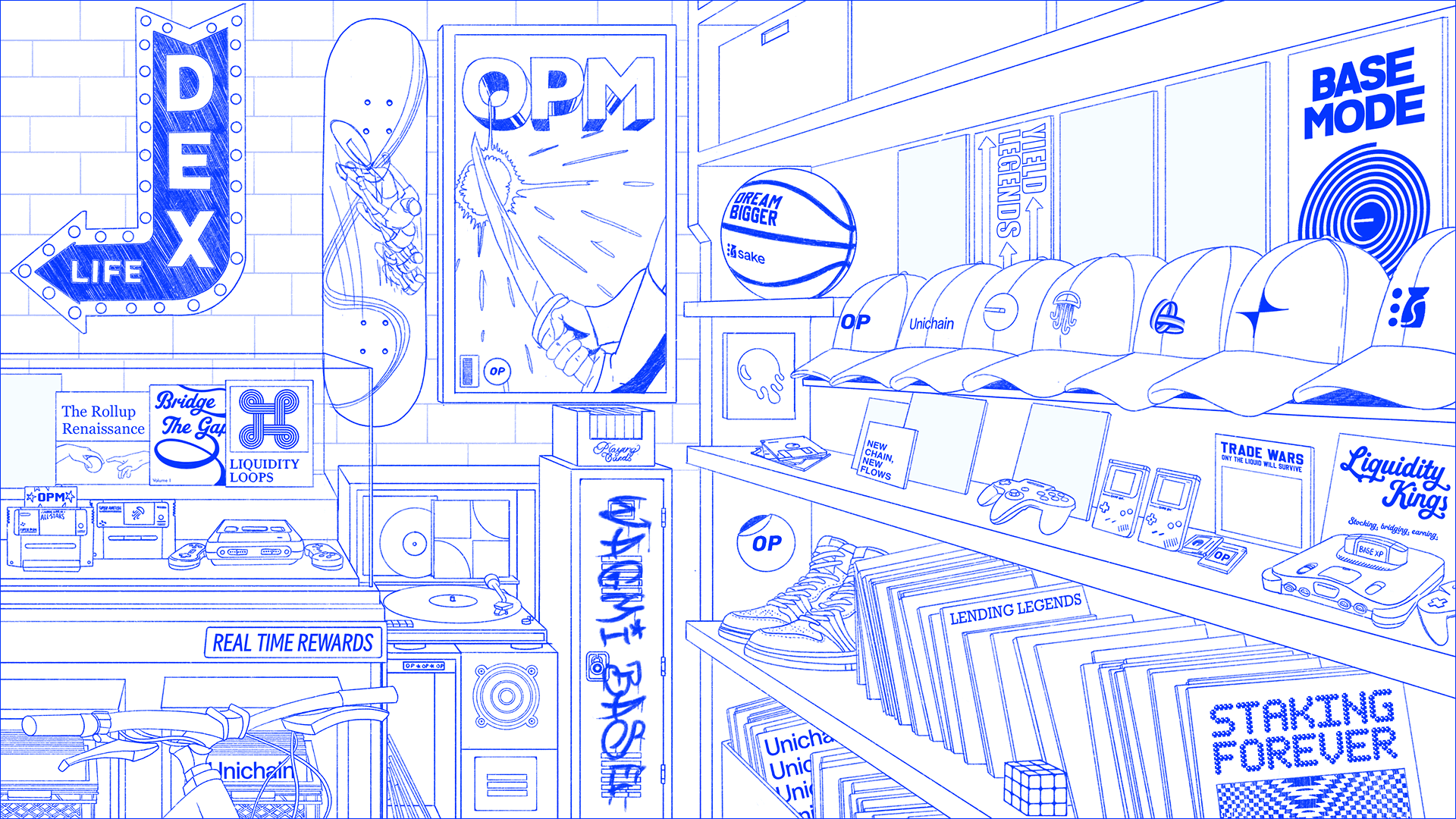 A linework sketch of the superstacks key art