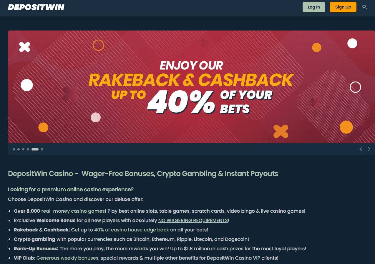 DepositWin Casino, online gaming, wager-free bonuses, DepositWin loyalty program, DepositWin VIP, crypto gambling, DepositWin games, online casino 2022, DepositWin review, DepositWin promotions, DepositWin rakeback, DepositWin crypto bonus, DepositWin slots, DepositWin table games, DepositWin payment methods, DepositWin cashback, DepositWin live dealer games.