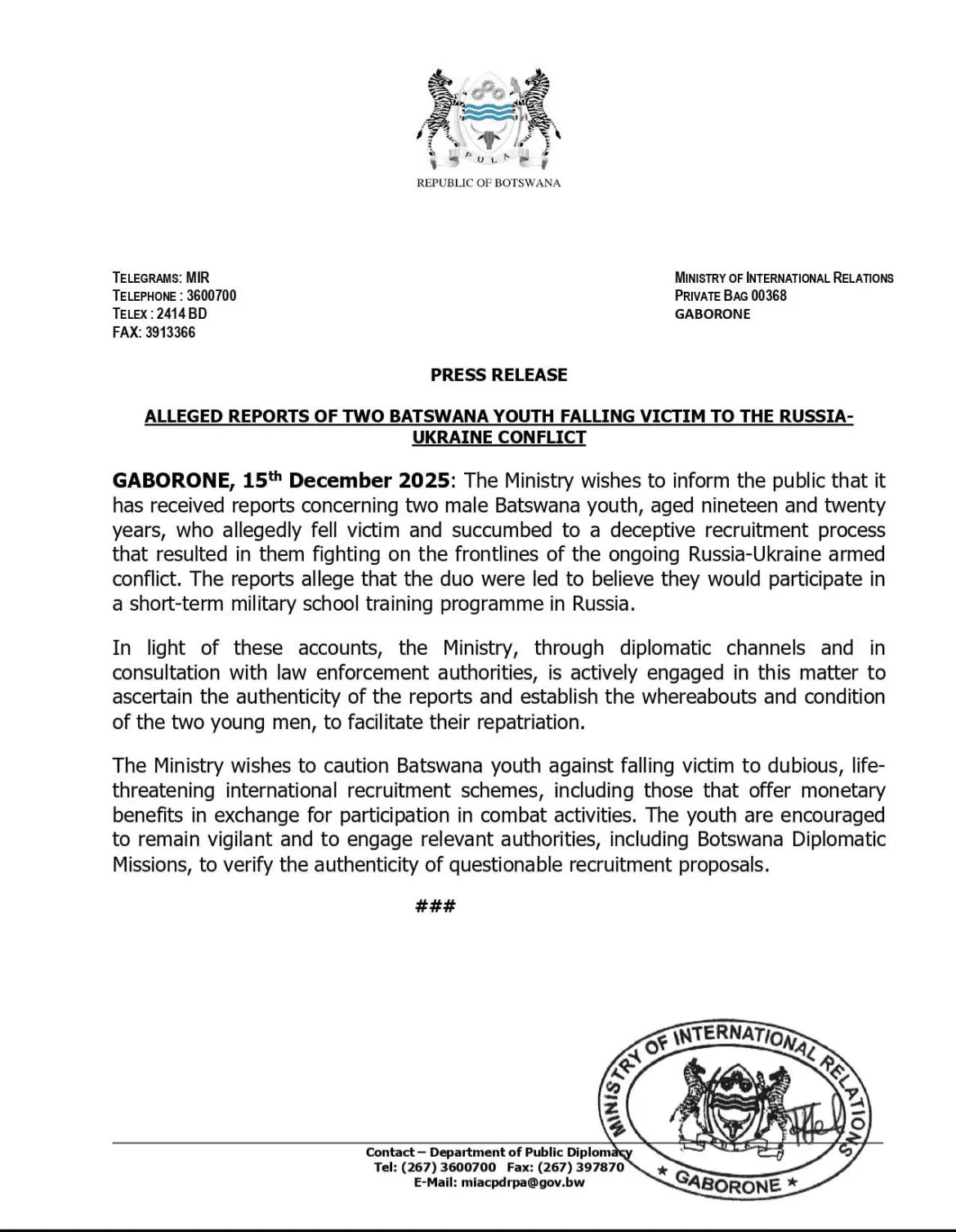 Photo:Botswana youth caught in Russia-Ukraine recruitment – South African Daily