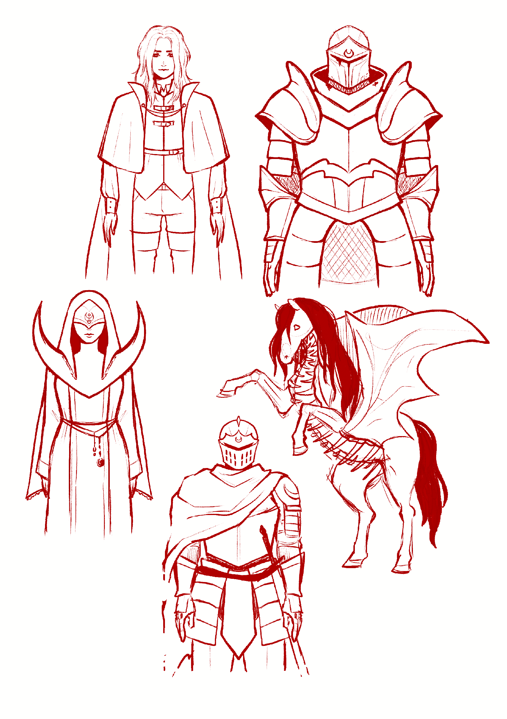 Refined portrait sketches of the playable characters