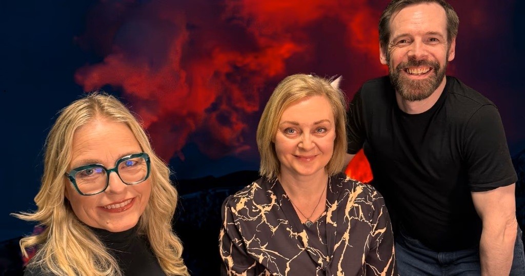 From left, Icelandic geologist Kristín Jónsdóttir, Lava Show founder Ragnhildur Ágústsdóttir and podcast host Iain MacKinnon during a Lava Academy Podcast recording.