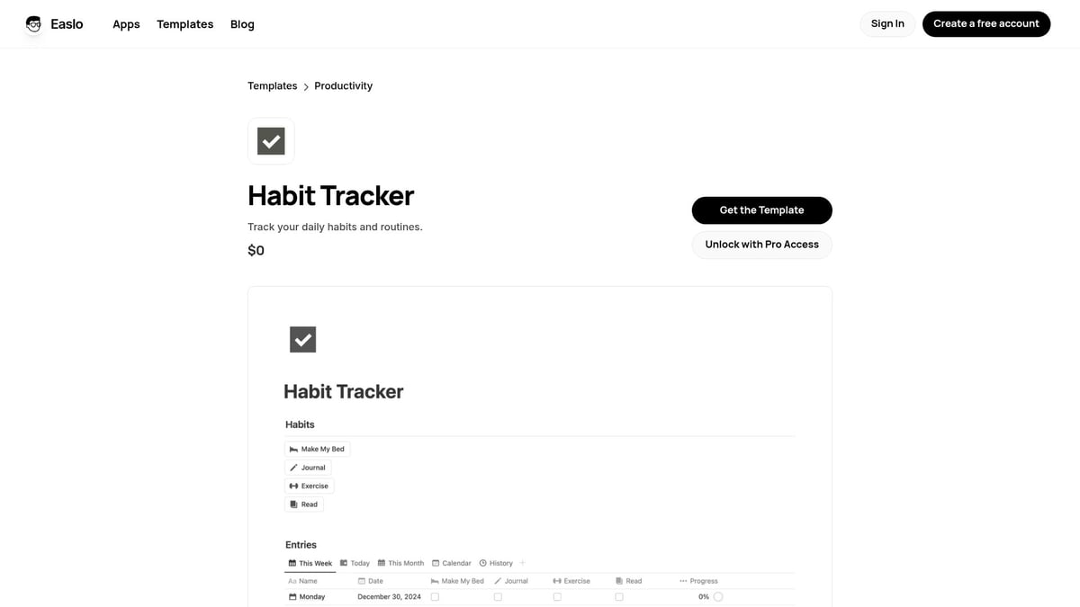 7 Essential Notion Dashboard Templates to Boost Productivity 2026 - Minimalist Habit Tracker by Easlo