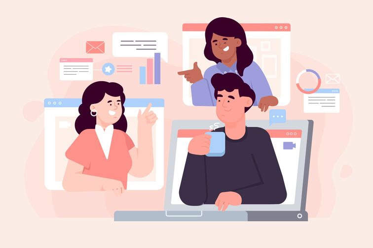 zoom meeting illustration, working from home