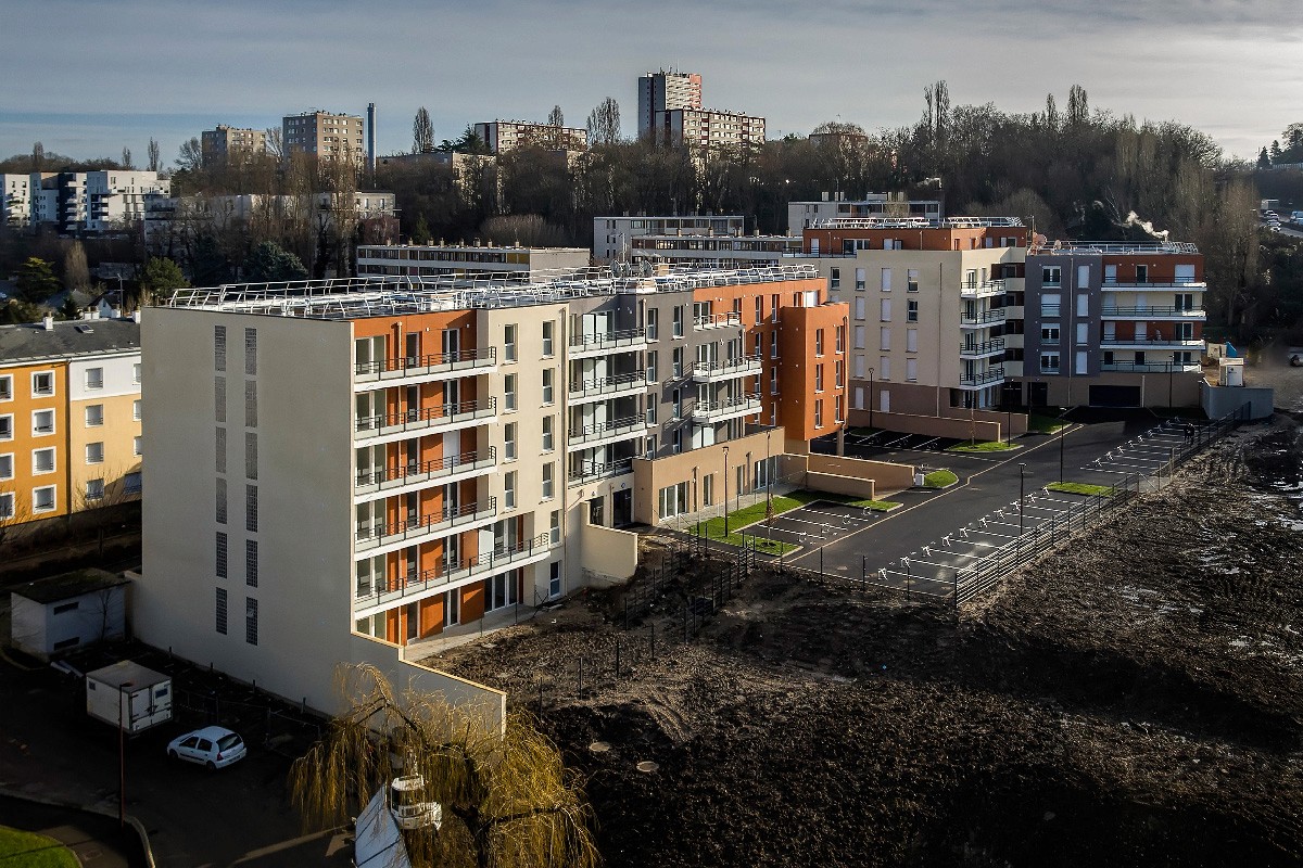 Vue aérienne résidence urbaine — photographie architecture Lille Hauts‑de‑France | Anteale Yann Manac’h 2025
