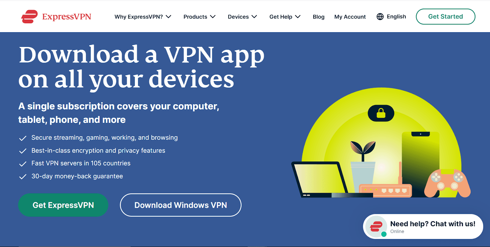 Landing page of Express VPN