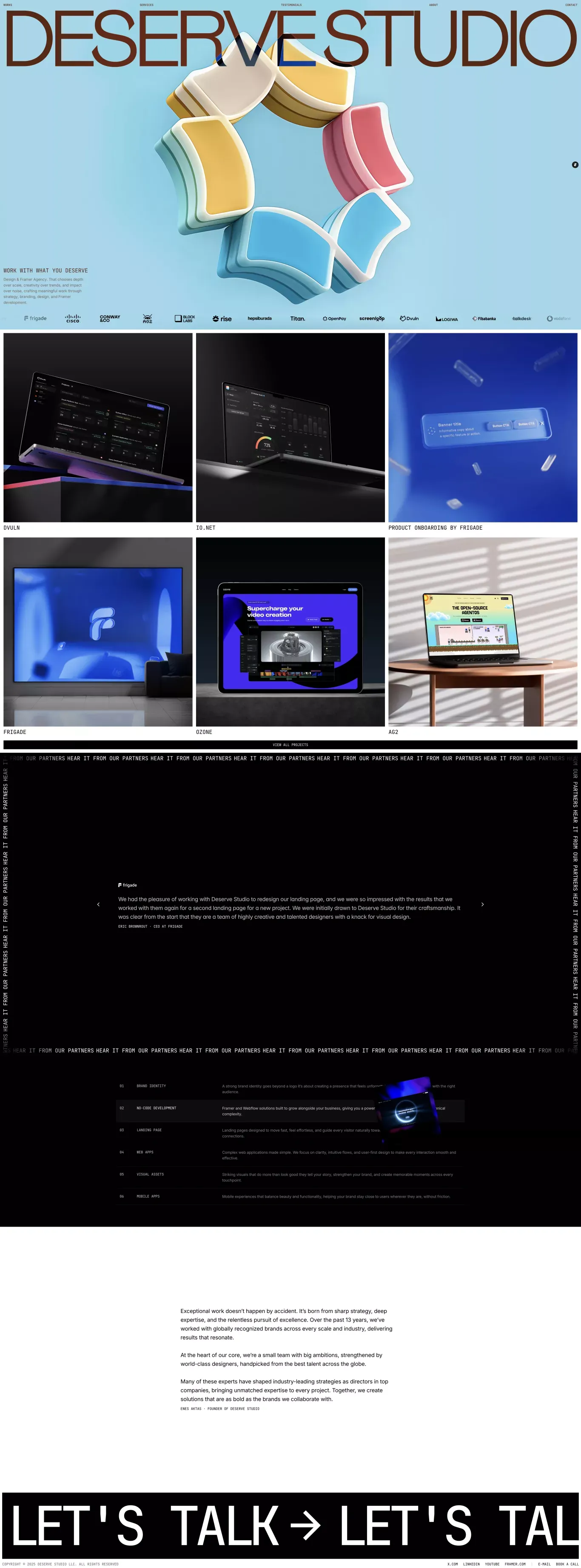 Deserve Studio portfolio page screenshot showcasing Design and Tech design