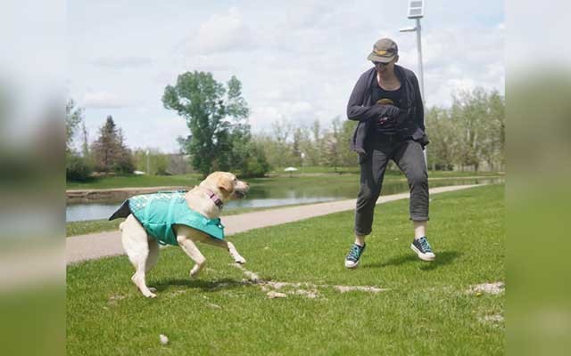 Adele training a dog