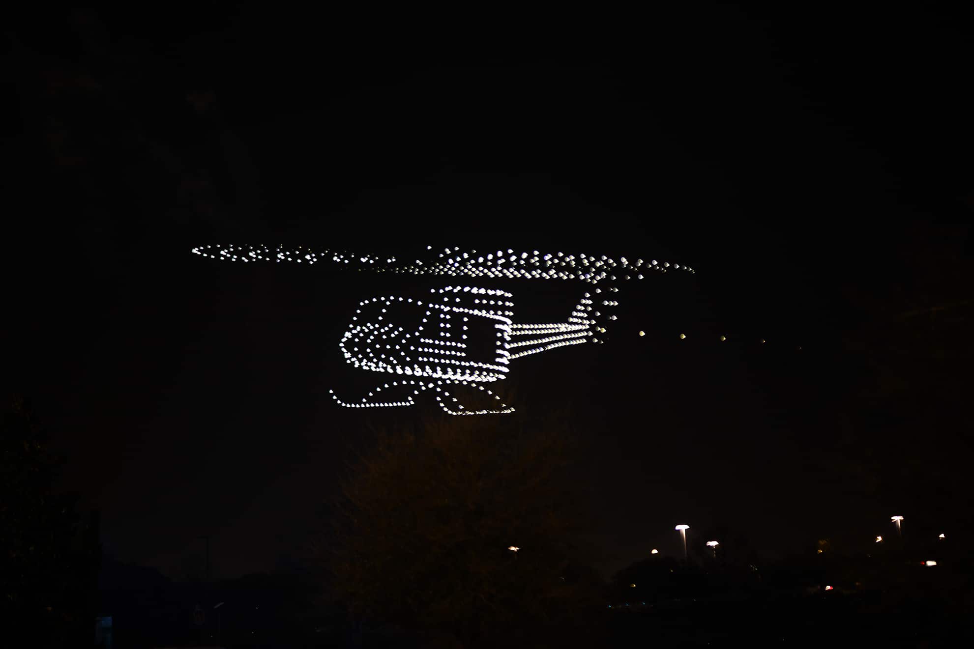 National Medal of Honor Grand Opening drones forming into the shape of a helicopter