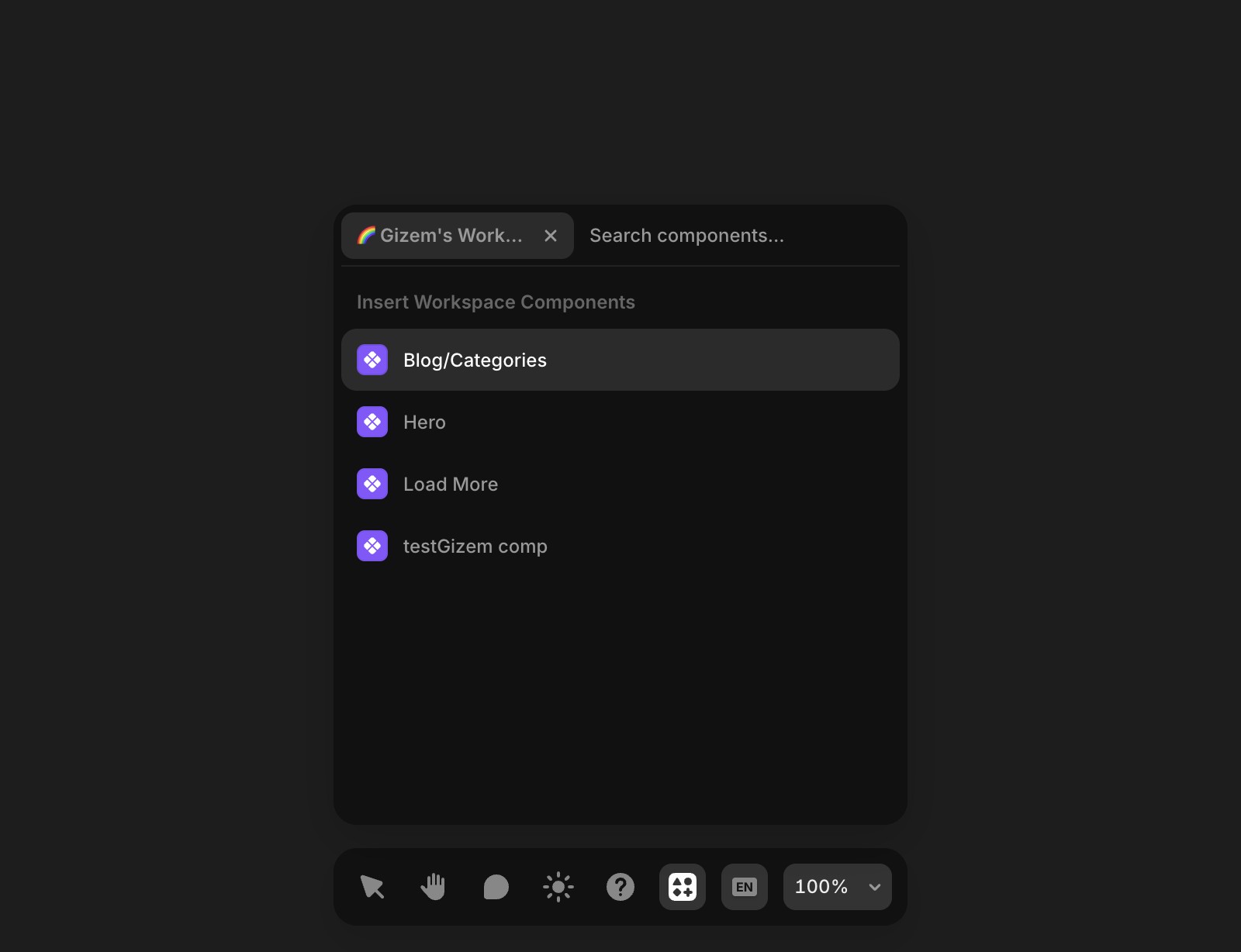 Shows the Quick Actions bar in Framer