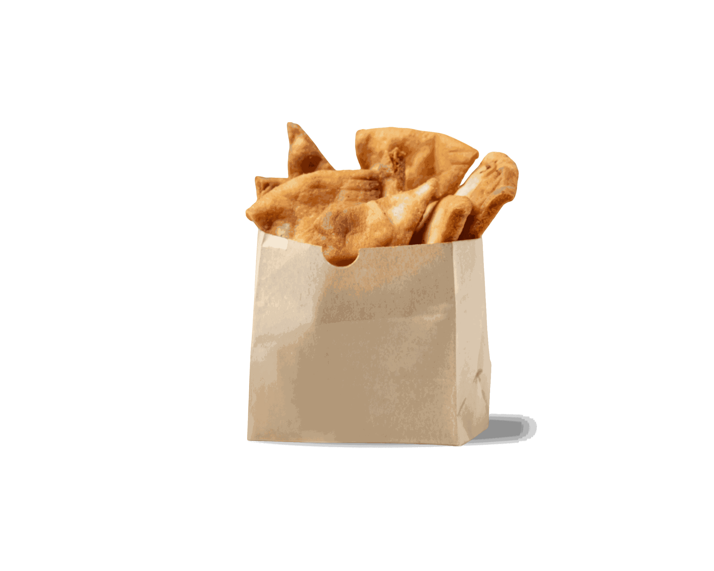 Pita chips in a small paper bag