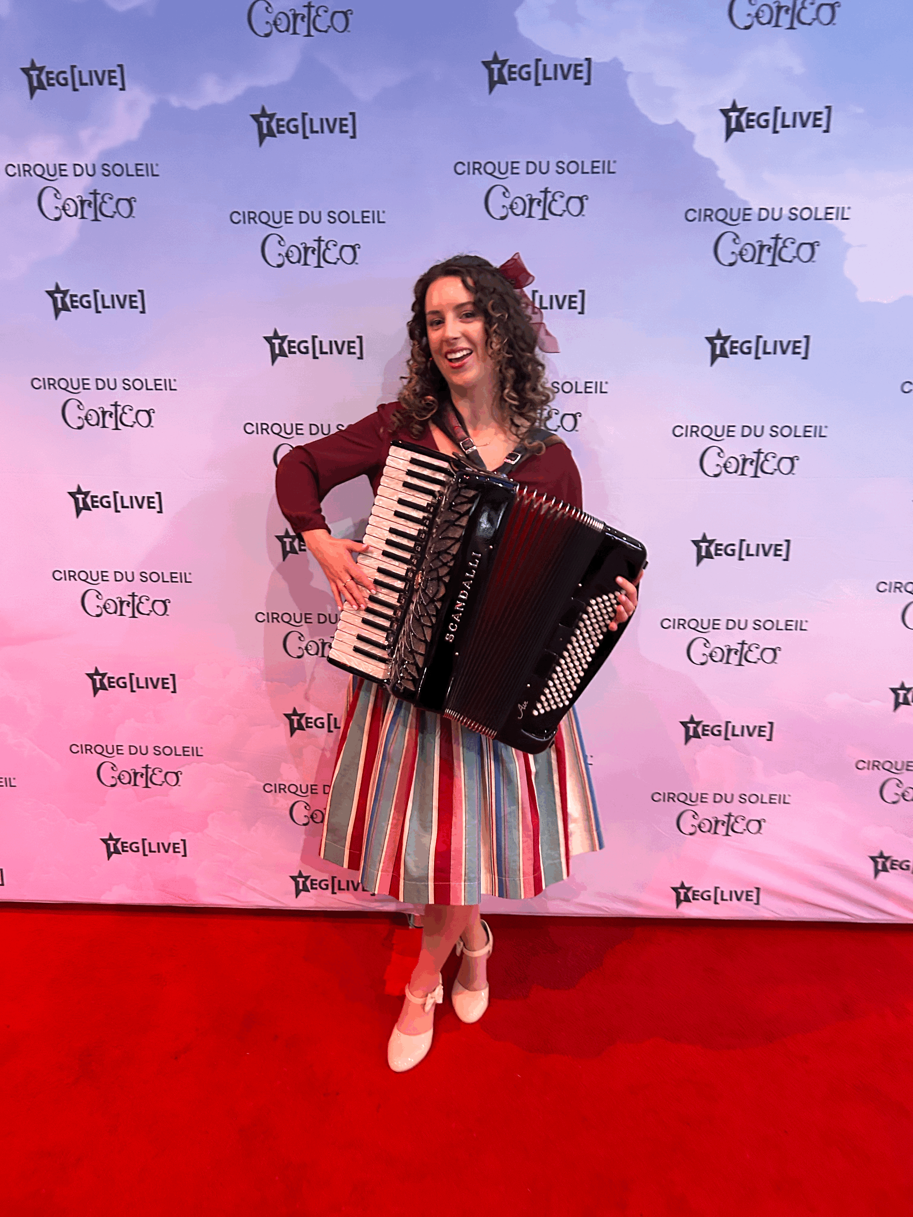 Lucy performing at a corporate event