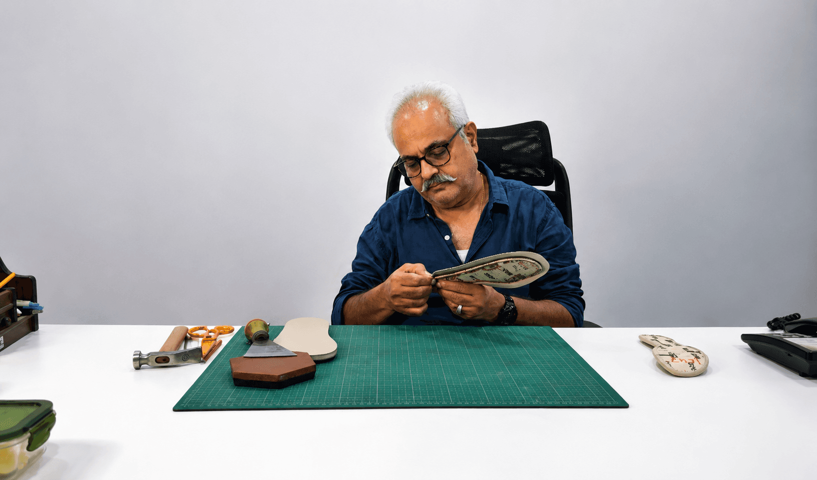 A person working in a footware factory