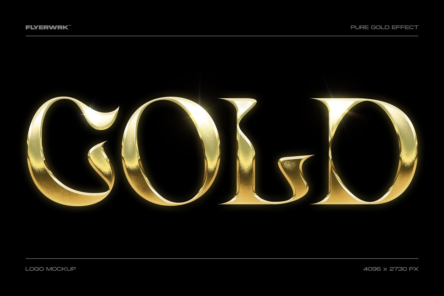Gold Logo Mockup showing high-resolution pure gold text effect on a solid black background