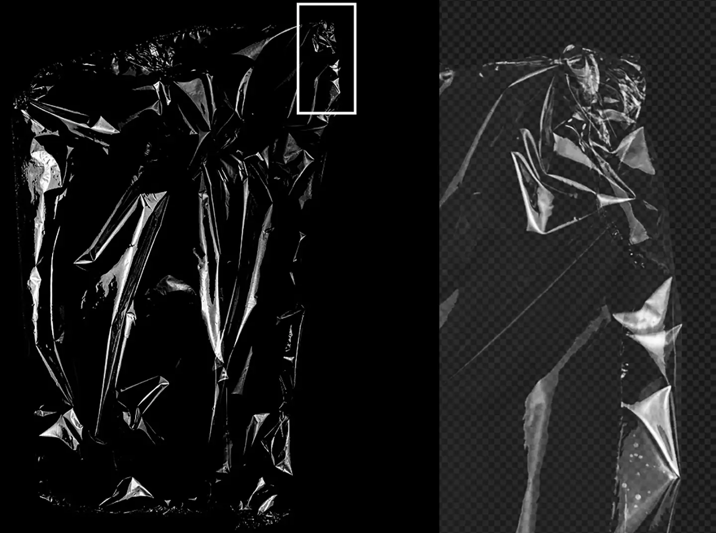 Plastic wrap textures high resolution transparent PNG showing realistic macro details and hand cropped edges