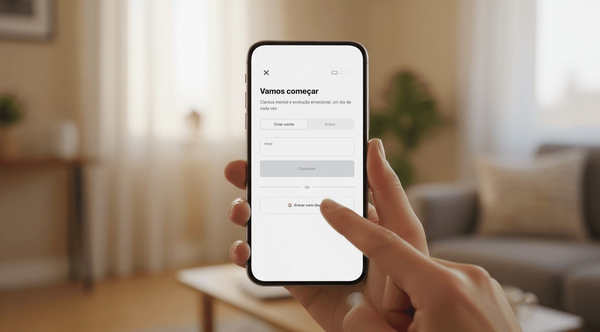 Homem realizando seu cadastro na OnMind usando celular
