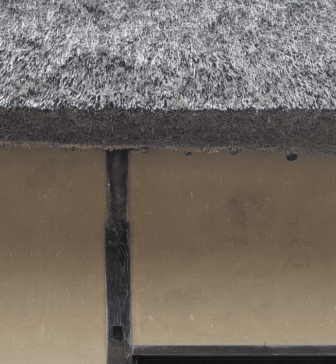 A roof made of whole hemp stalks, designed for durability.