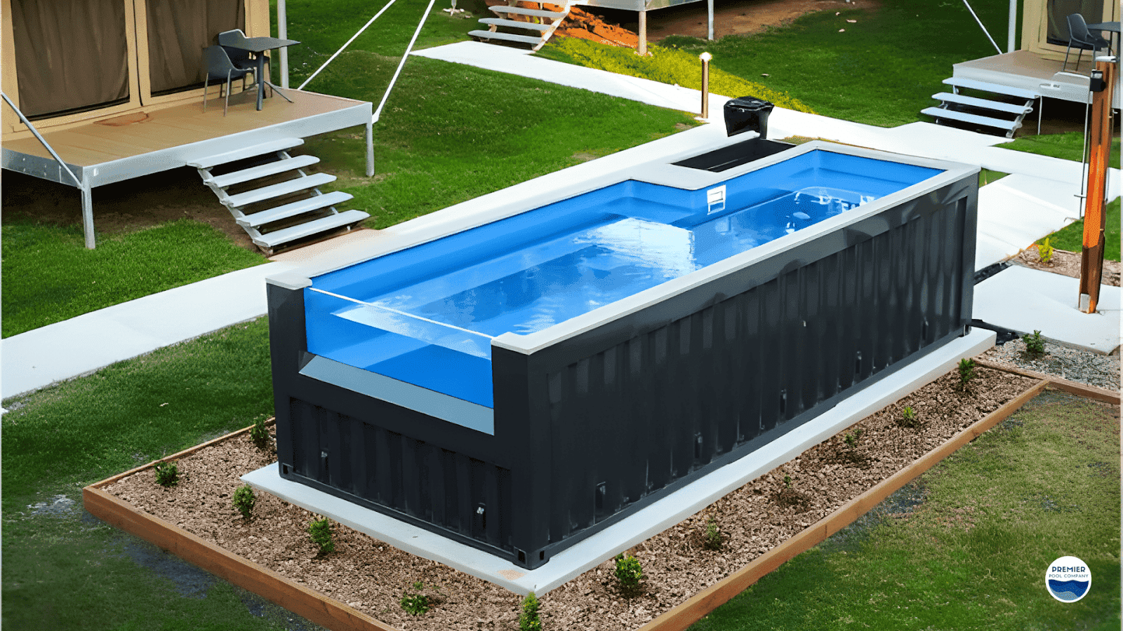 An inground pool in Ohio featuring led lights made by Premier Pool Co