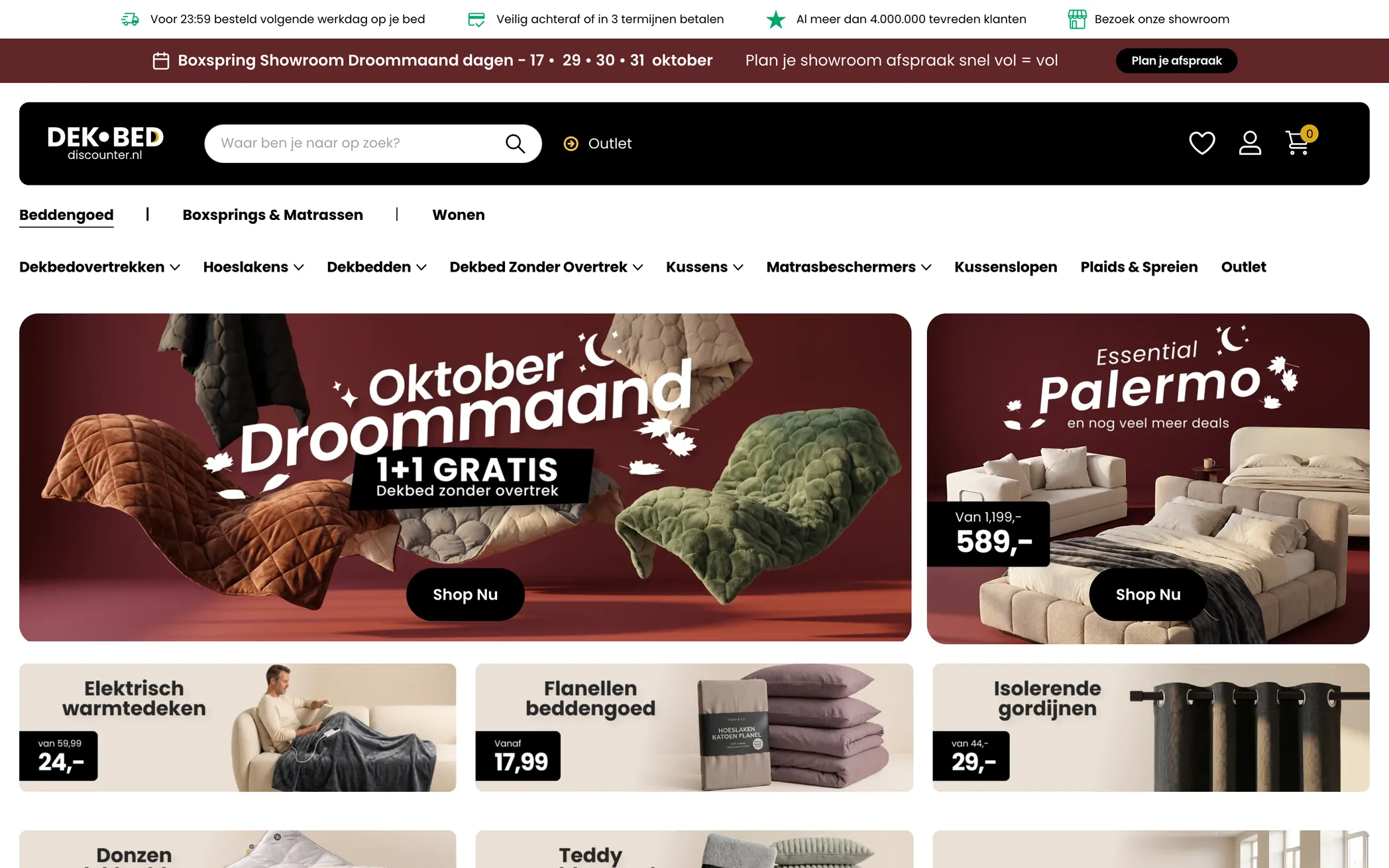 Dekbed-Discounter homepage on desktop