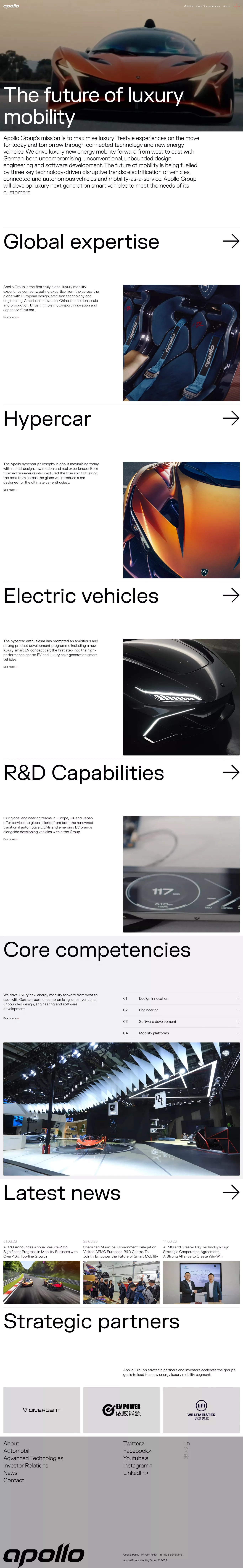Apollo landing page screenshot showcasing Tech and Automotive design