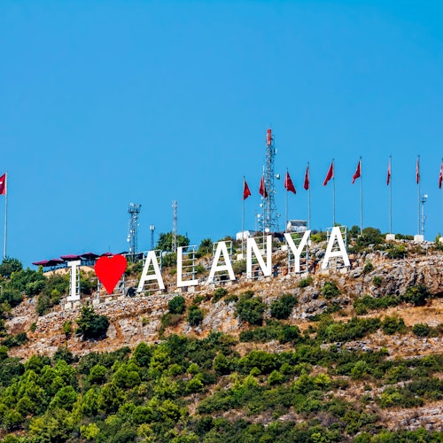 Alania.Turkey.August 30, 2020. I LOVE Alanya observation deck in city Alanya in Turkey