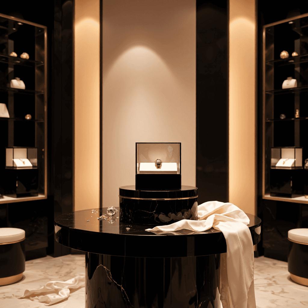 product photography of holographic display case