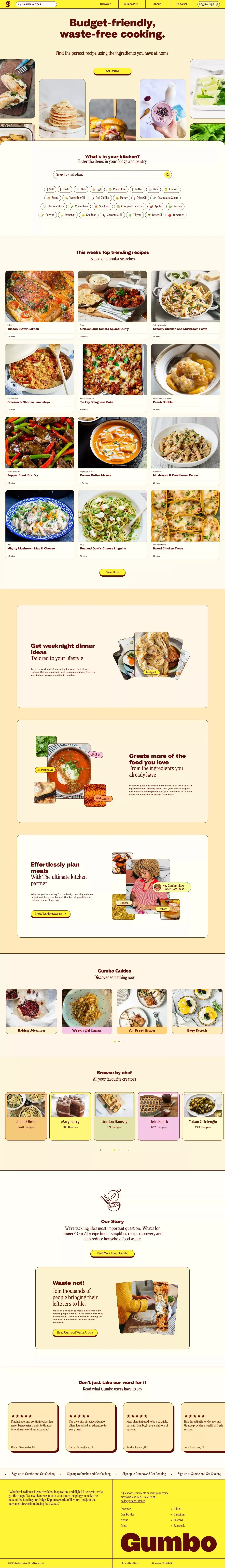Gumbo landing page screenshot showcasing Food & Drinks design