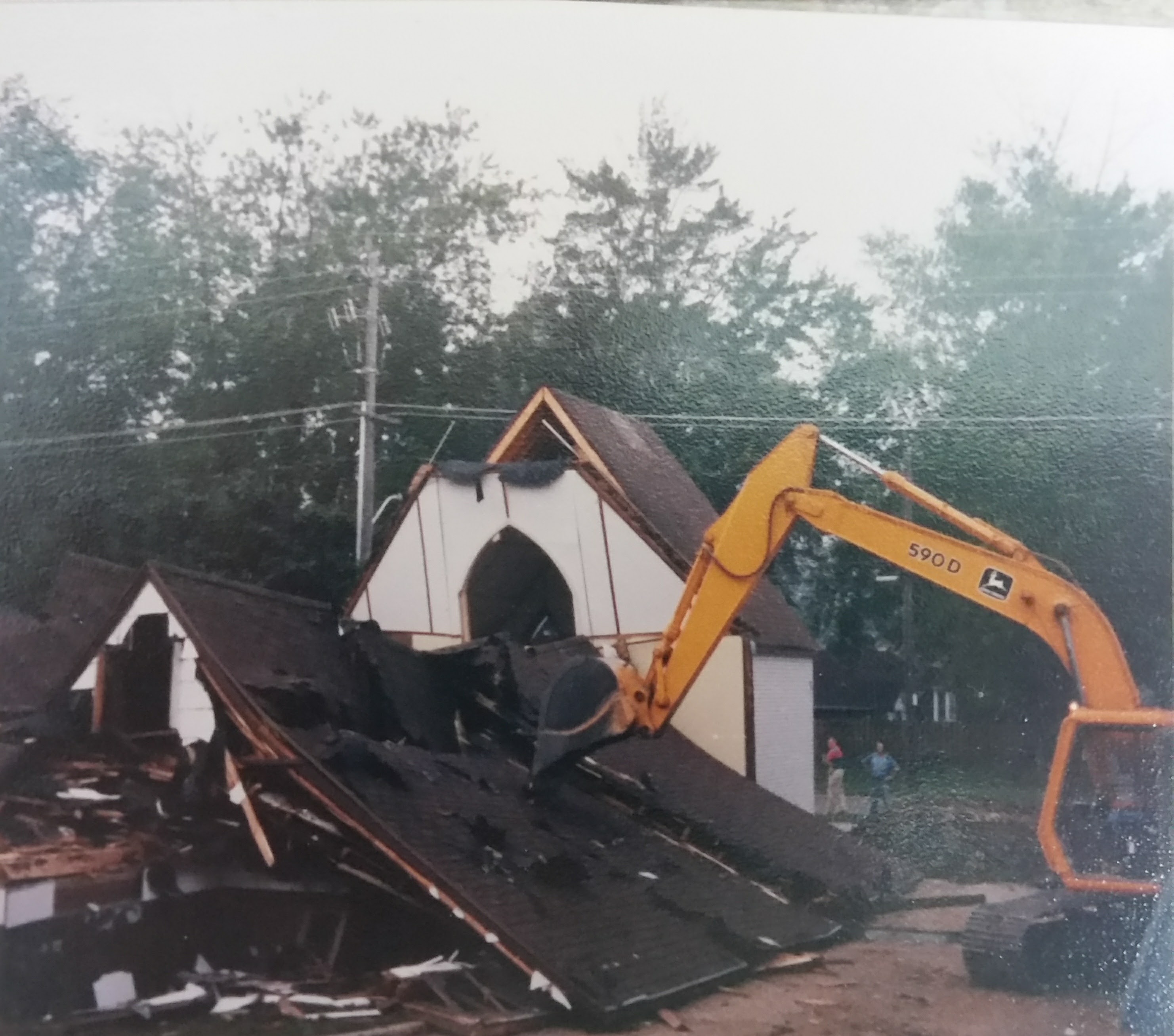 A black and white picture of a church