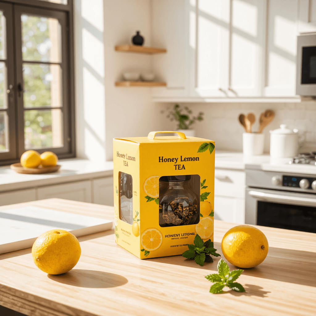 product photography of a box of honey lemon tea
