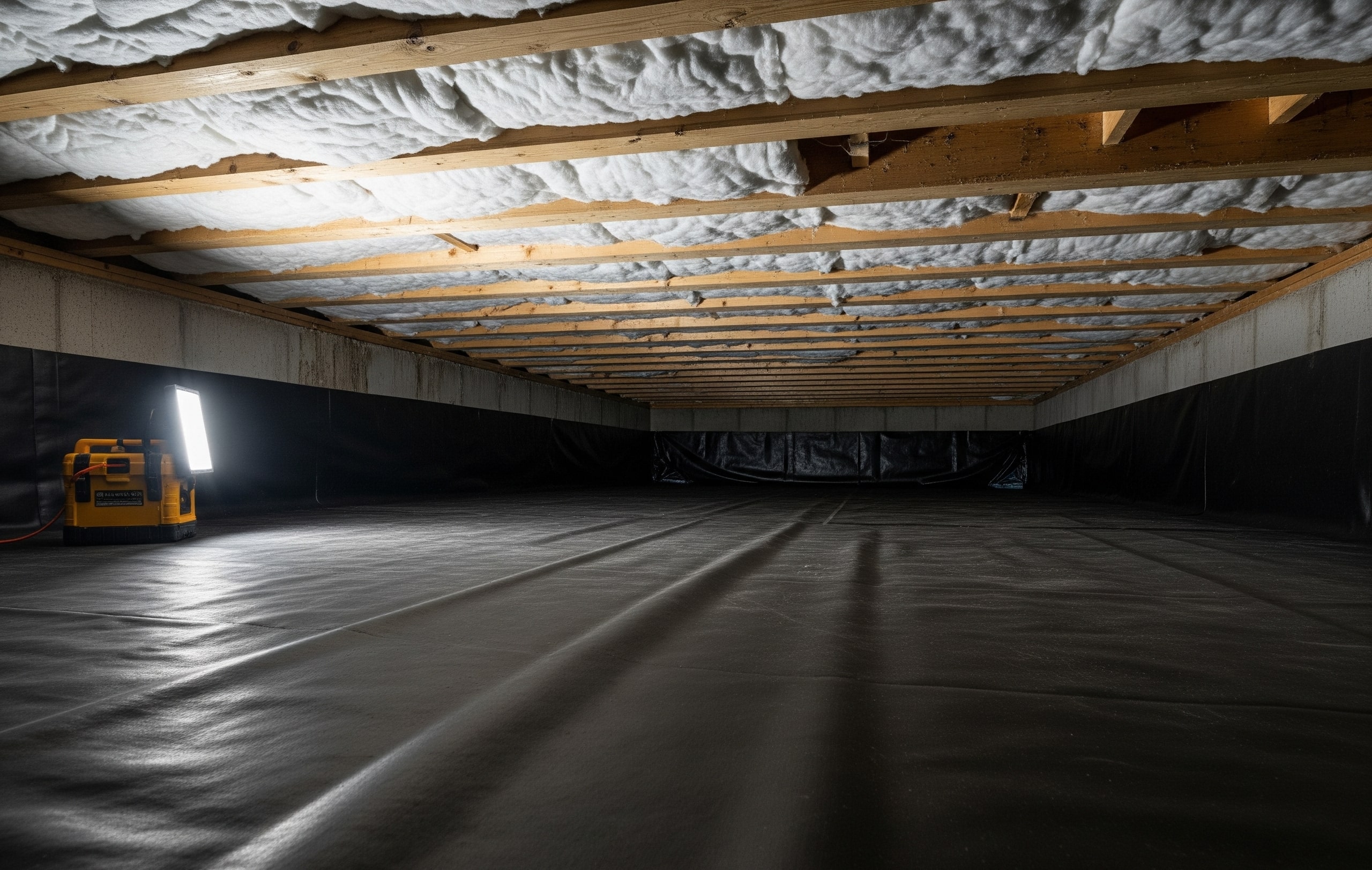 Clean crawlspace after rodent contamination and insulation replacement