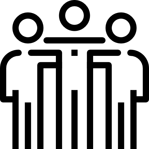 Icon of three people connected together, symbolizing teamwork, collaboration, and unity.