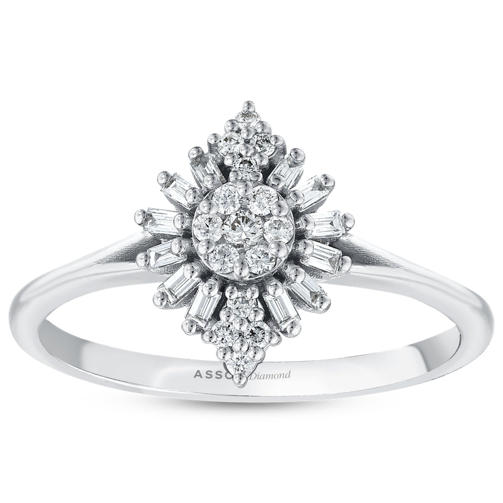 Assos 0.19 Karat G SI1 Baget Pırlanta Beyaz Altın Yüzük