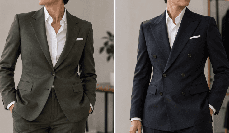 Single-breasted notch-lapel and double-breasted peak-lapel custom suits compared