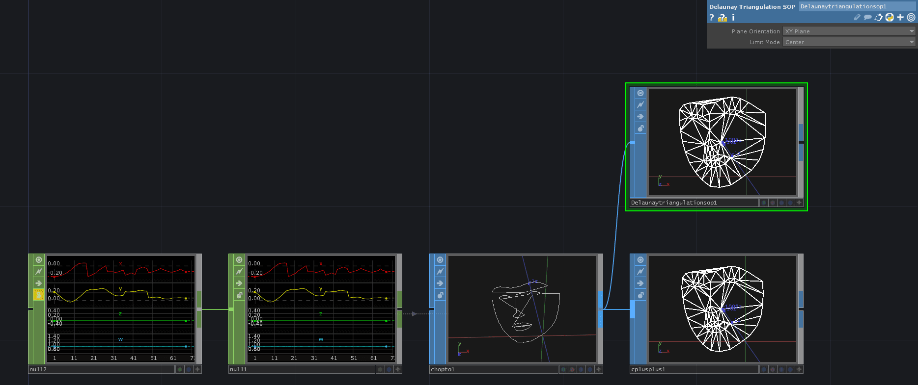 3D wireframe mesh with axes and nodes.