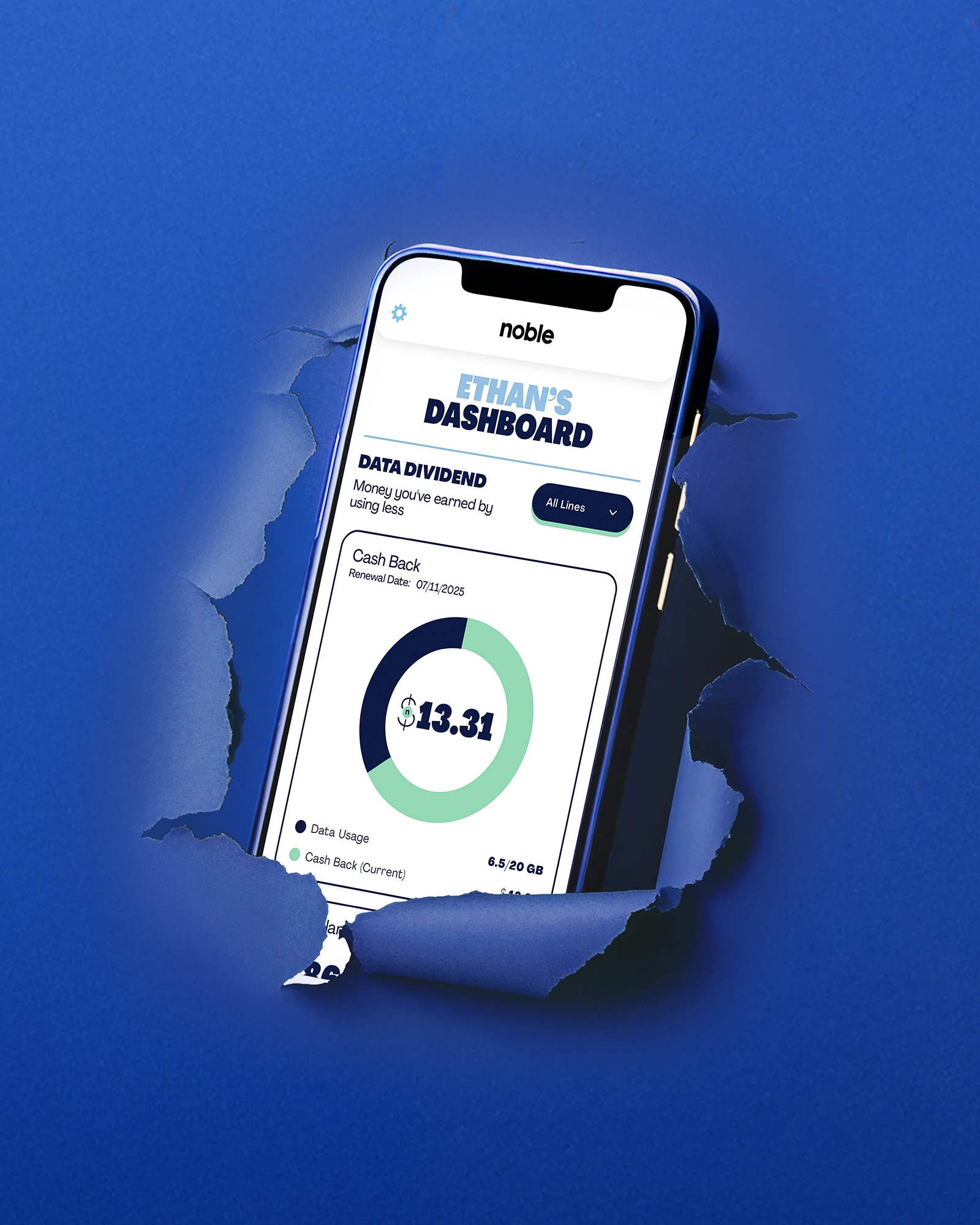 Noble Mobile account interface displayed on a smartphone.