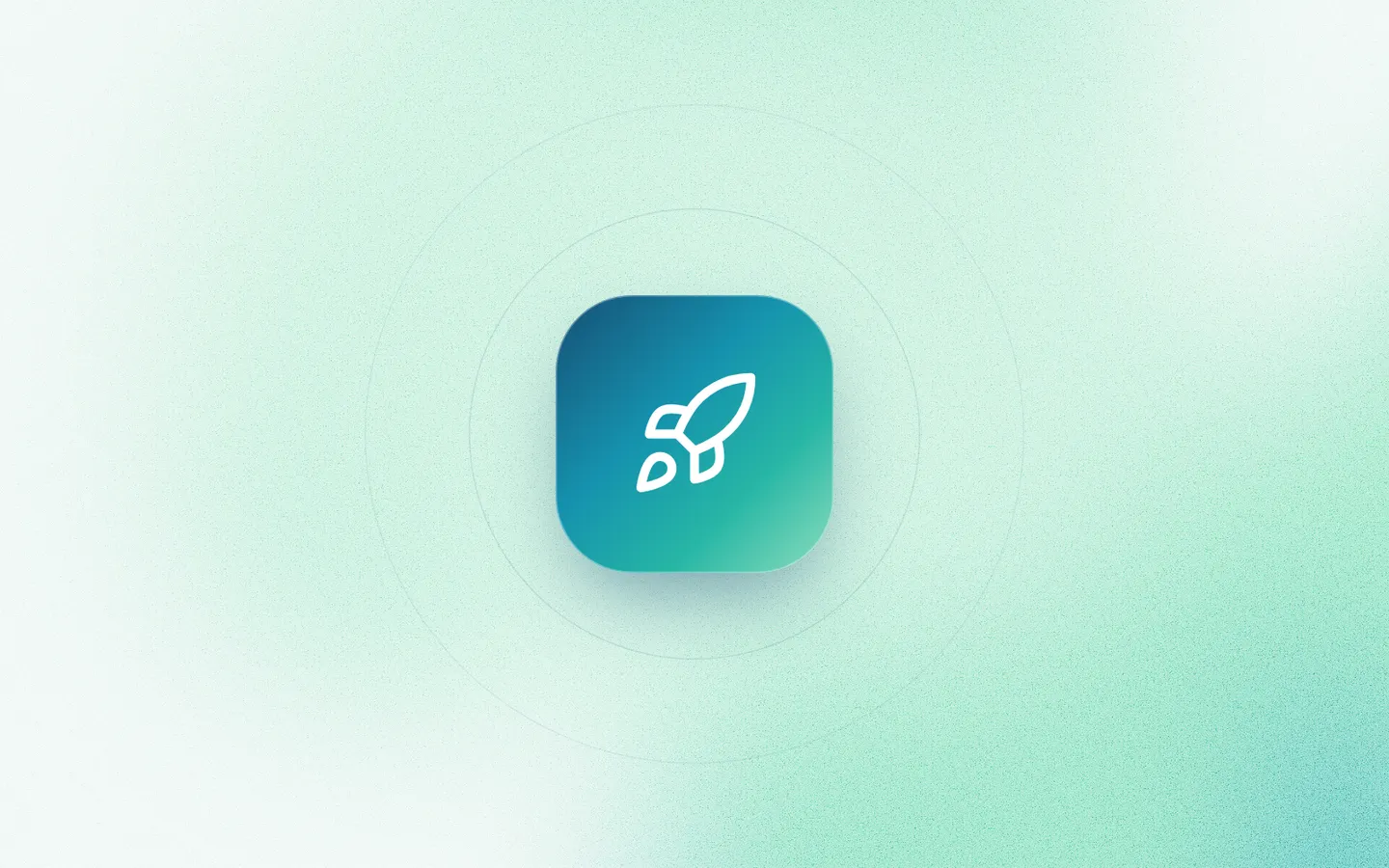 Rocket icon on a grainy ocean-to-mint gradient