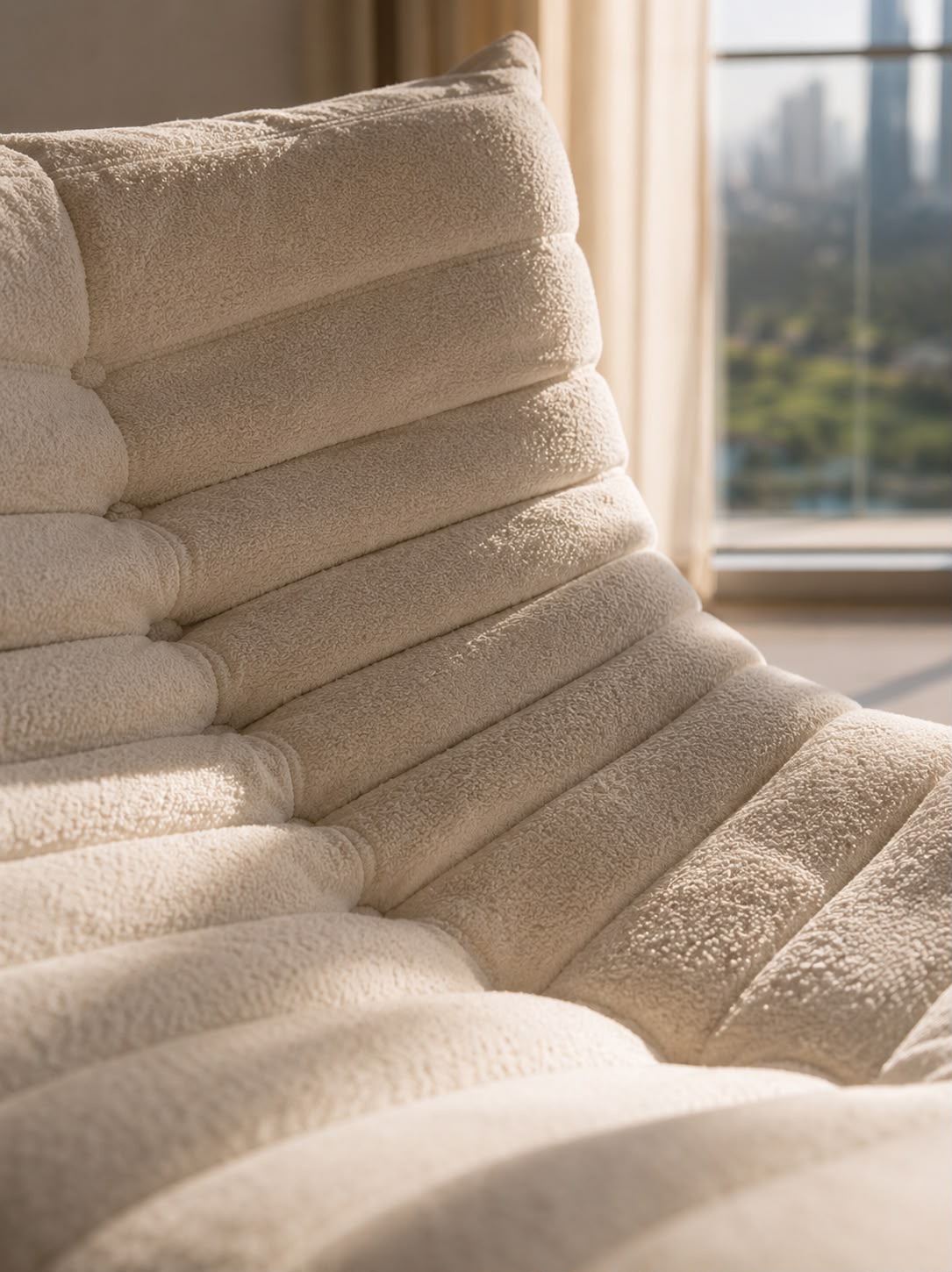 Bouclé lounge chair detail