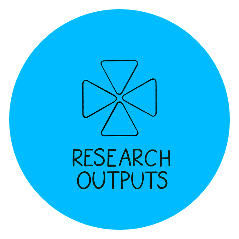 Research Outputs logo with a black four-triangle symbol on a bright blue circle background