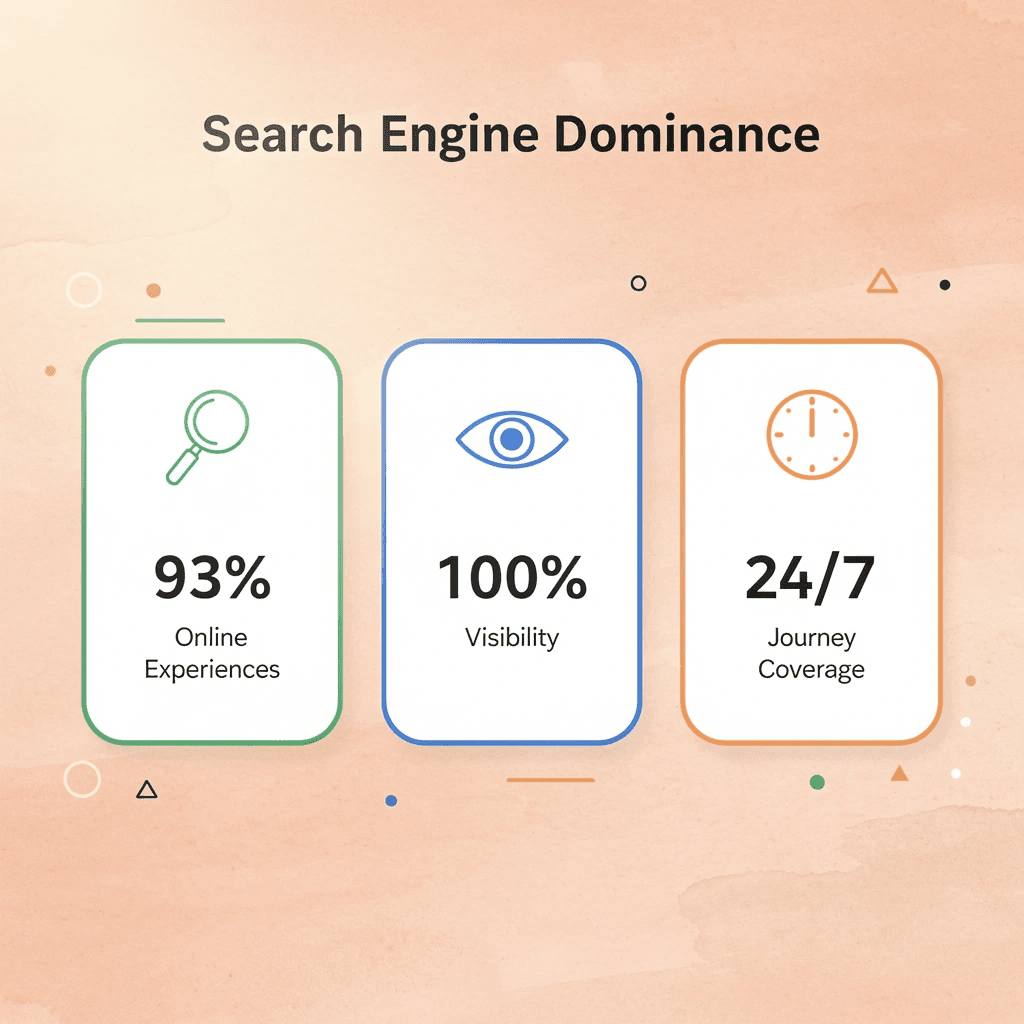 Statistics showing 93% of online experiences begin with search engines