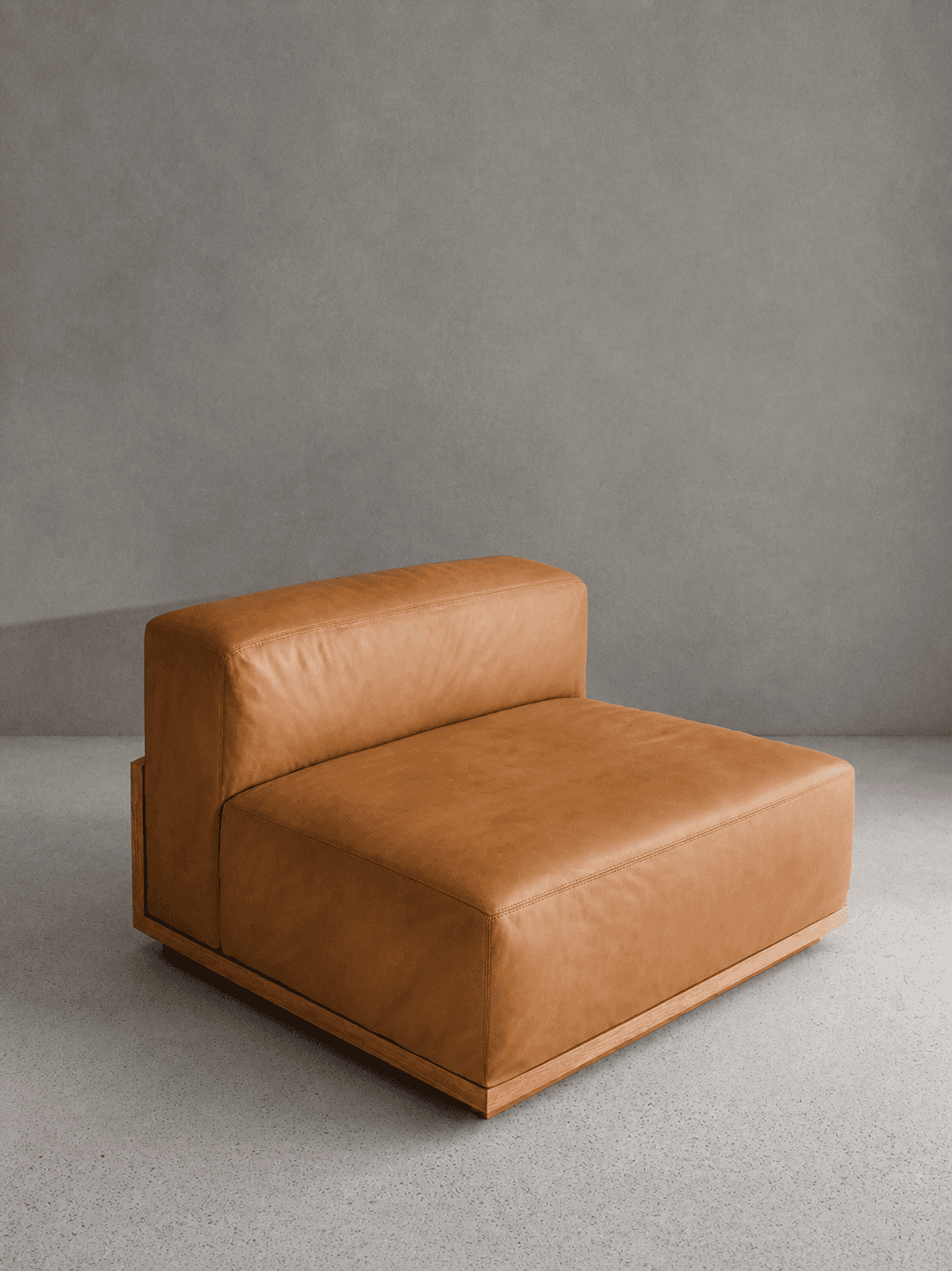 Minimalist leather lounge chair in studio