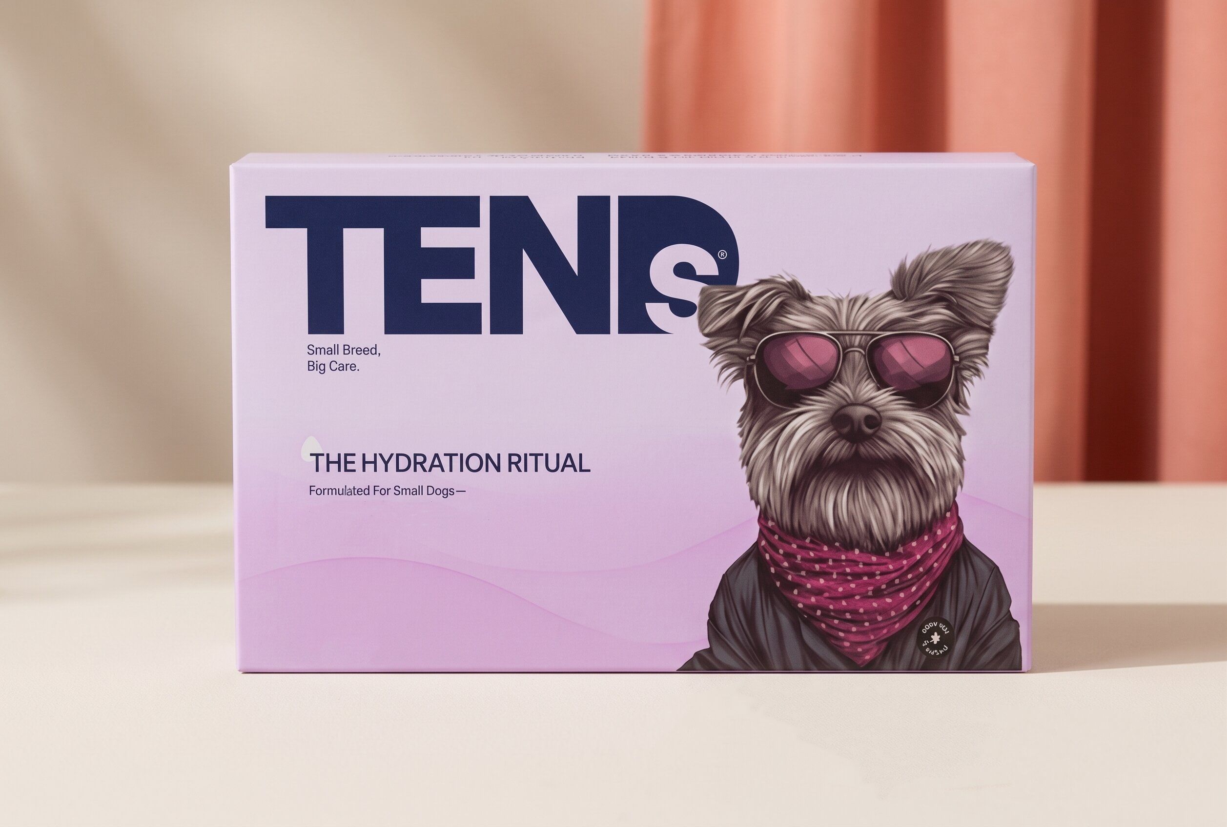 TENDS Hydration Ritual SHINE blend in soft natural daylight, restrained product photography on a clean neutral surface — showing the SHINE blend made to support coat and skin through the whole body.