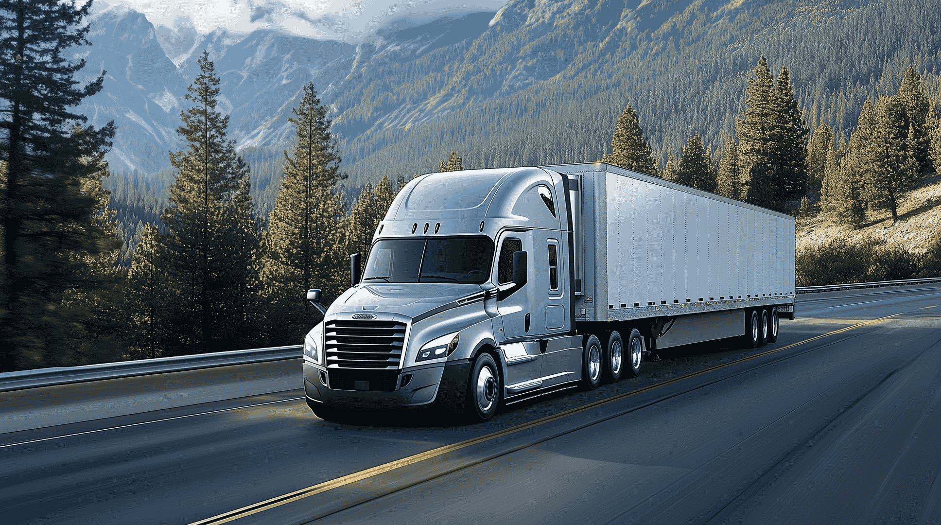 Semi-truck driving on a road