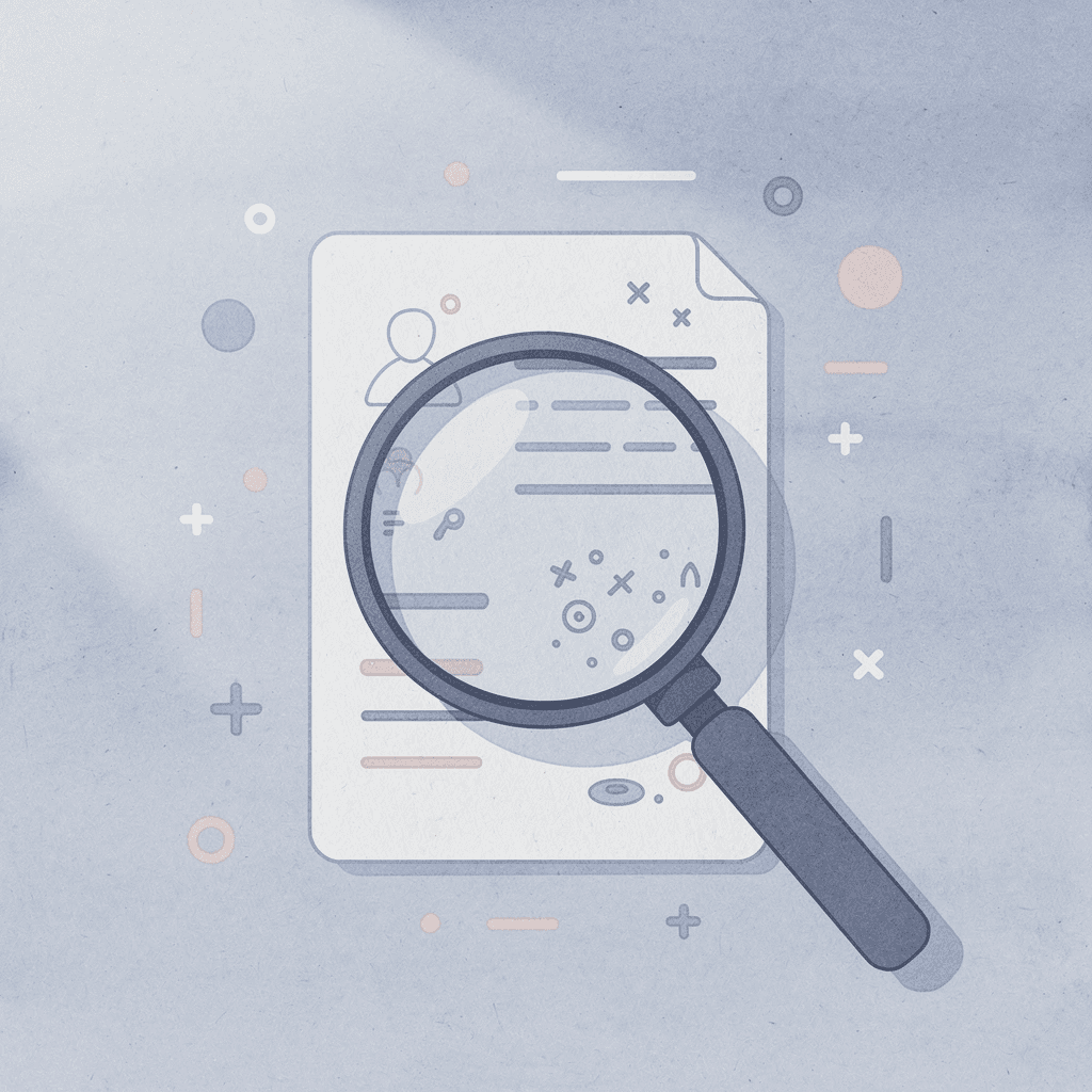  Magnifying glass examining objects representing self-assessment