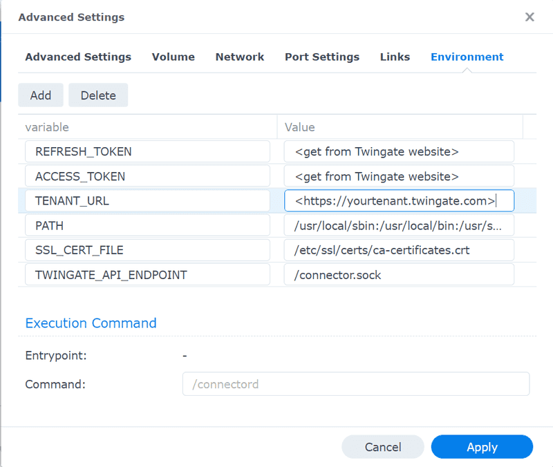 Docker container environment variables